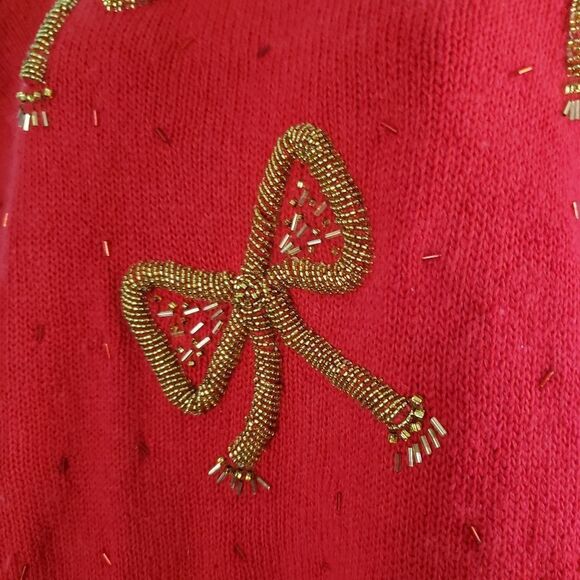 IB Diffusion Vtg 90's Red Beaded Holiday Sweater - Picture 2 of 5